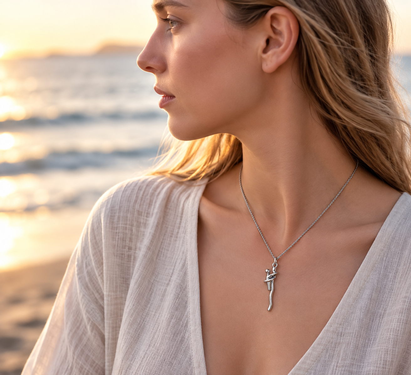 Mother & Child Hugging Pendant Necklace