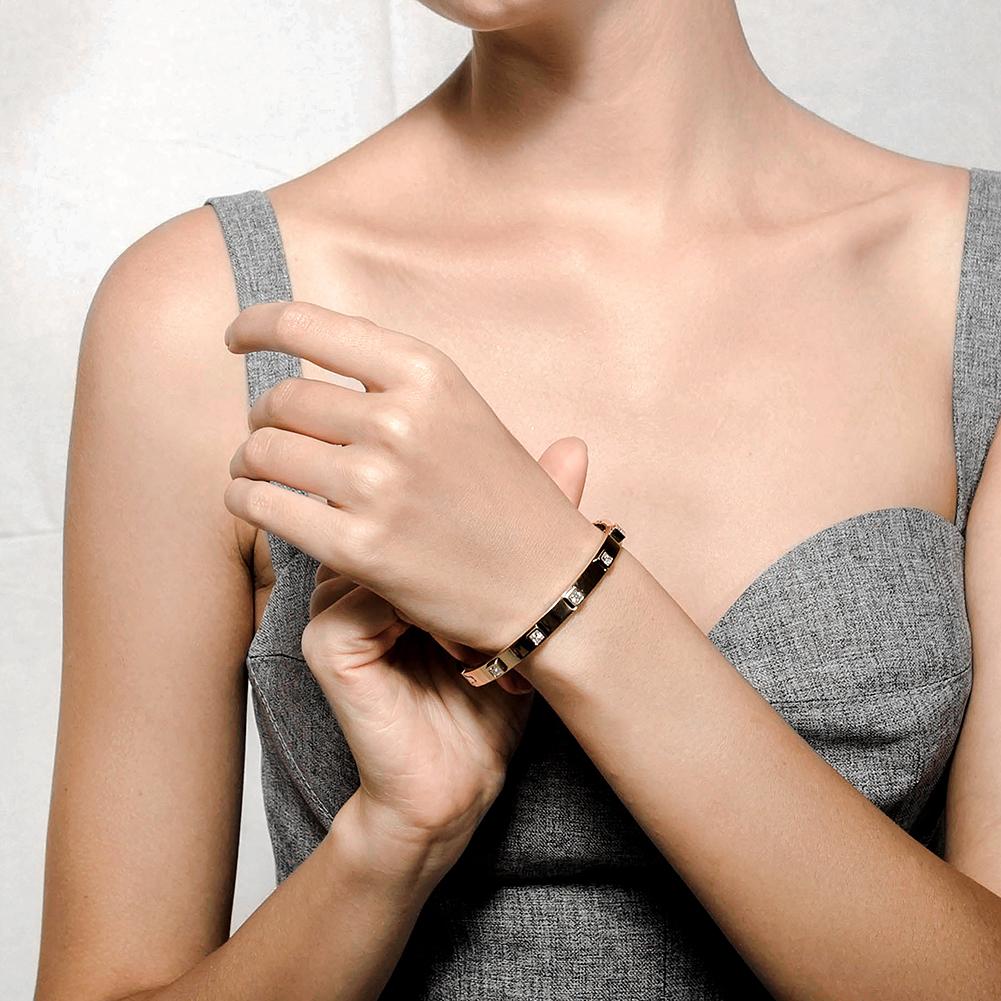 18K Gold Plated with Diamond  Hinged Bangle