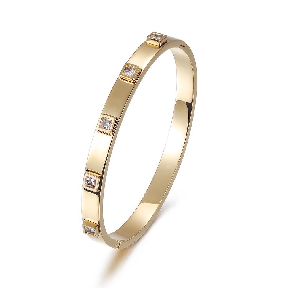 18K Gold Plated with Diamond  Hinged Bangle