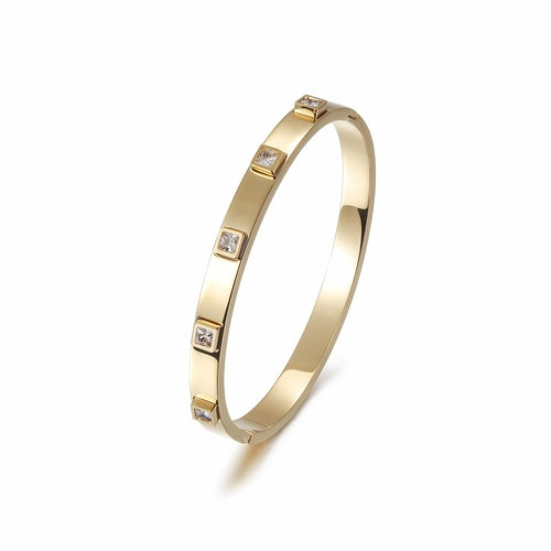 18K Gold Plated with Diamond  Hinged Bangle