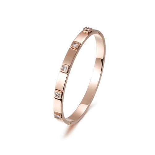 18K Gold Plated with Diamond  Hinged Bangle