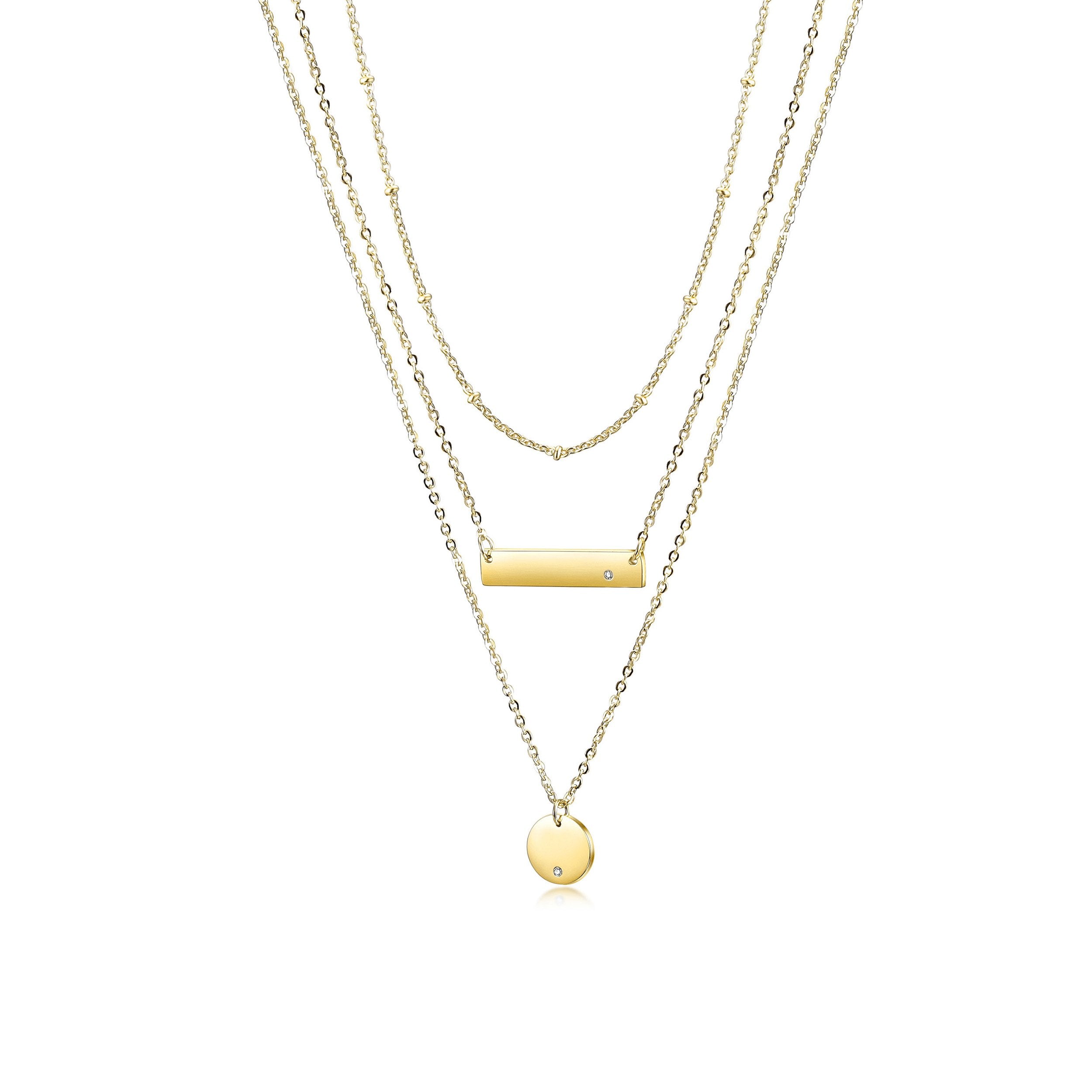 14K Gold Plated Triple Layer Pendant Necklace