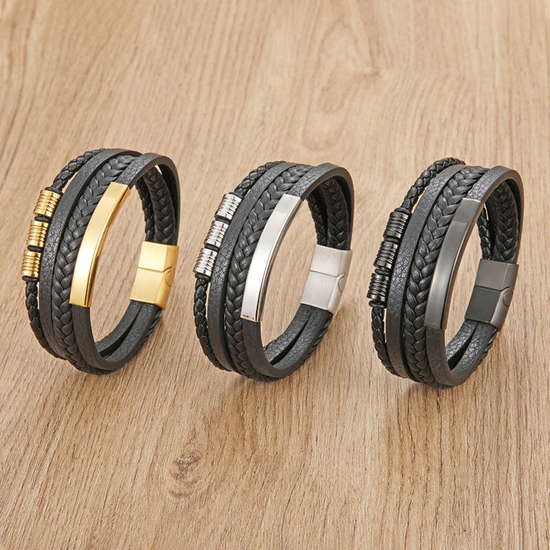 18K Gold Plated Leather Braided Rope Bracelet