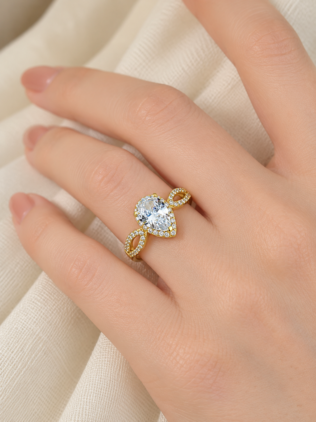 Pear Cut CZ Halo Statement Ring For Women