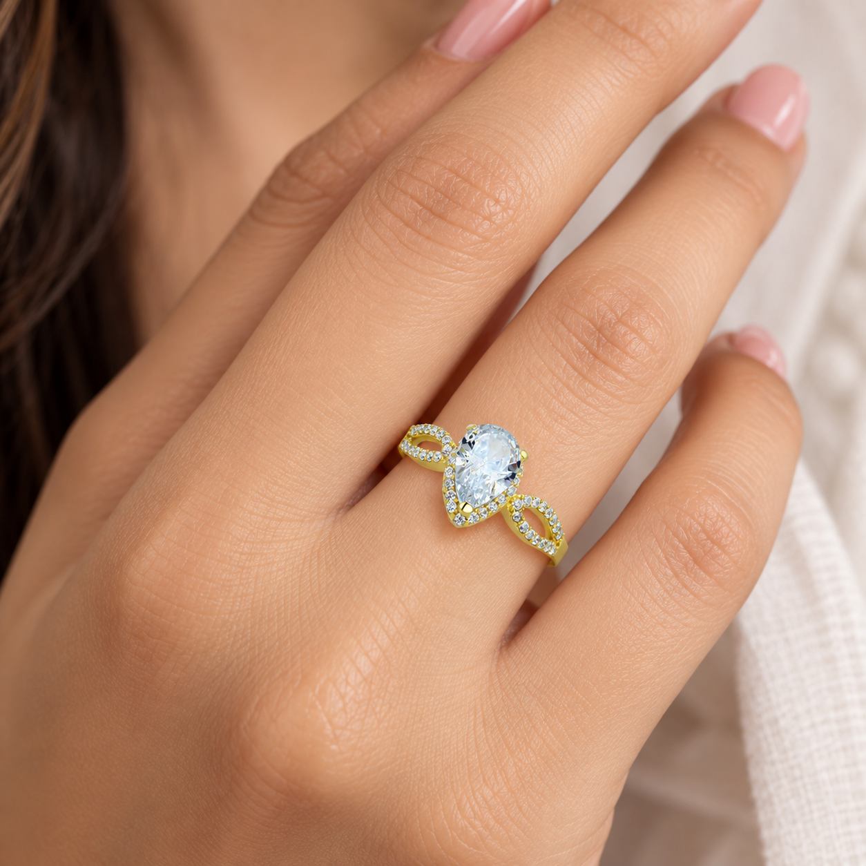 Pear Cut CZ Halo Statement Ring For Women