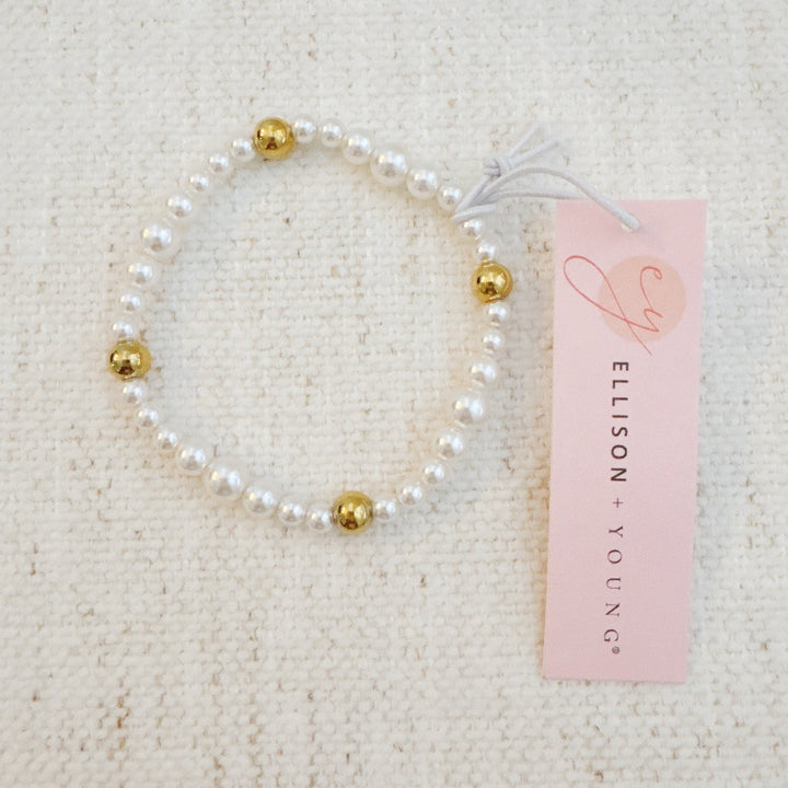 18K gold plate Beaded and pearl Stretch Bracelet.