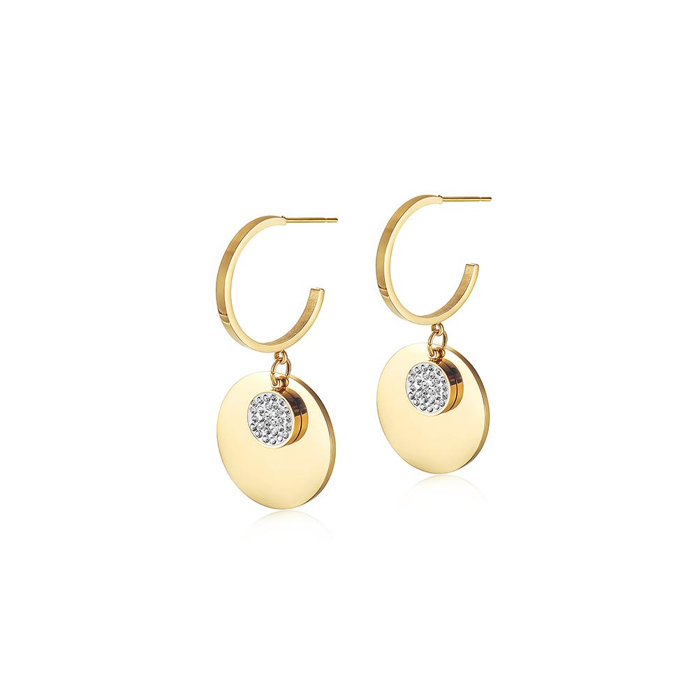 14K gold plated  DOUBLE ROUND DANGLE CZ EARRINGS