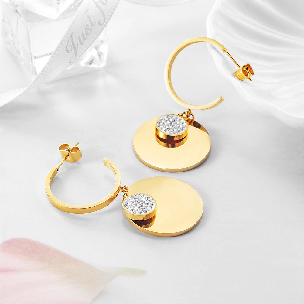14K gold plated  DOUBLE ROUND DANGLE CZ EARRINGS