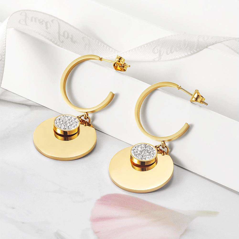 14K gold plated  DOUBLE ROUND DANGLE CZ EARRINGS