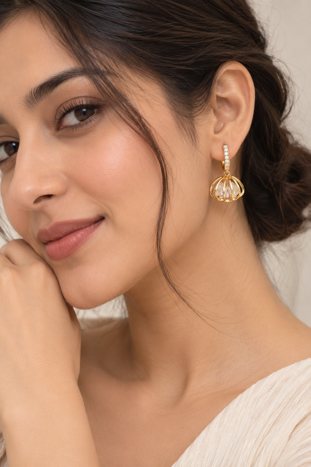 Seashell Diamond Hoop Earrings For Women's