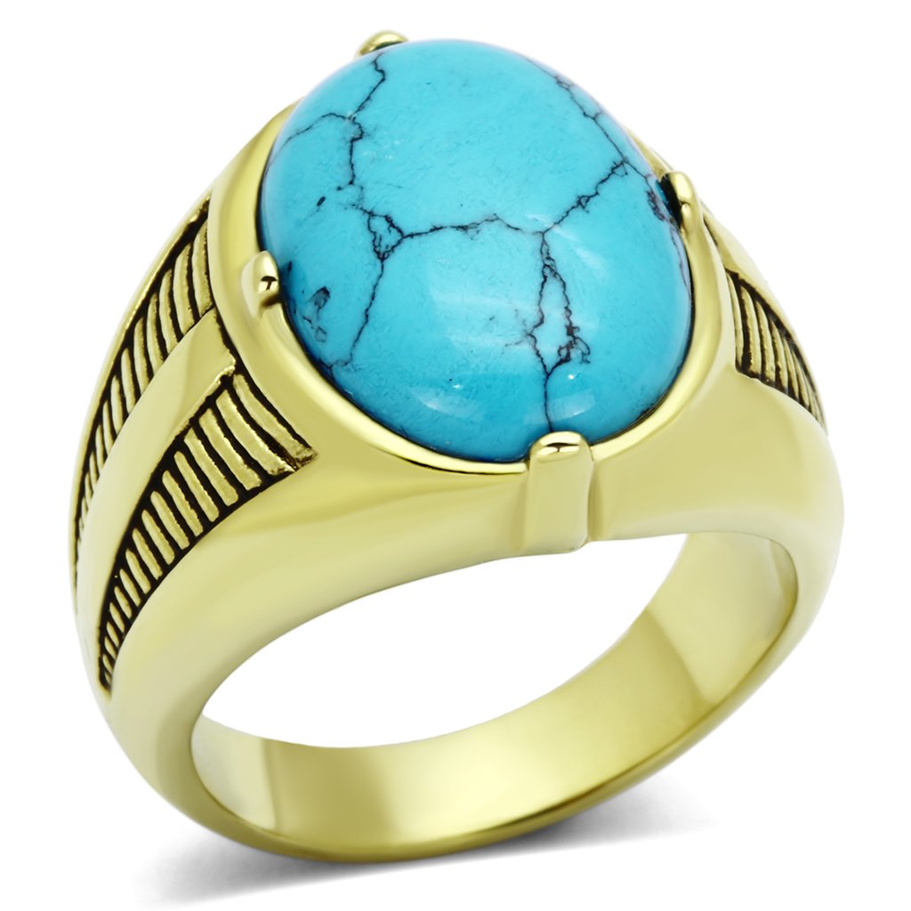 18K Gold Plated Ring, Stainless Steel , Sea Blue, Turquoise