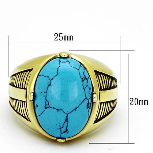 18K Gold Plated Ring, Stainless Steel , Sea Blue, Turquoise