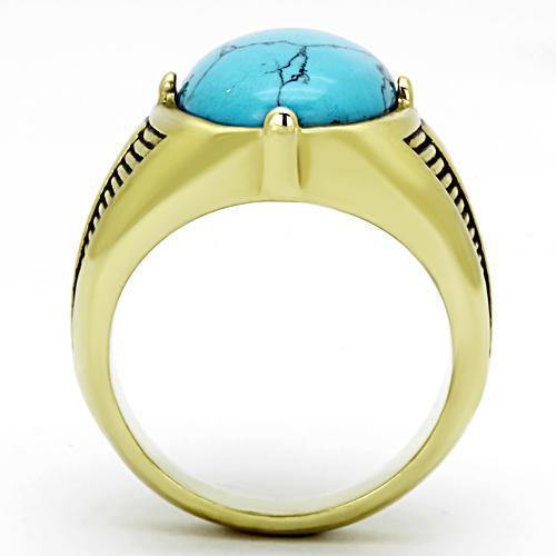 18K Gold Plated Ring, Stainless Steel , Sea Blue, Turquoise