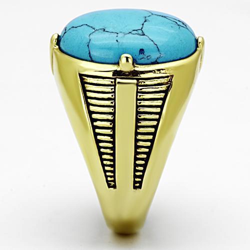 18K Gold Plated Ring, Stainless Steel , Sea Blue, Turquoise