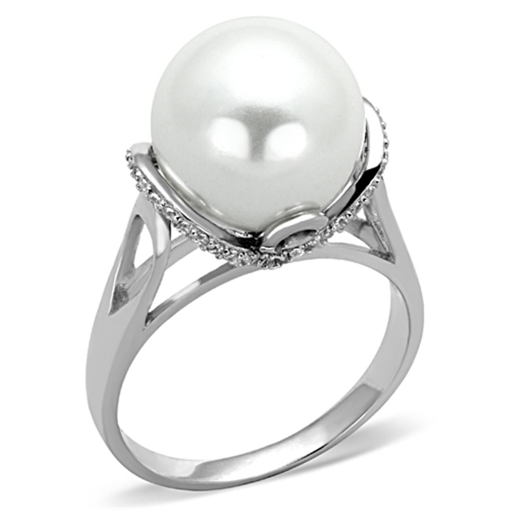 925 Sterling Silver Ring with  Pearl in White