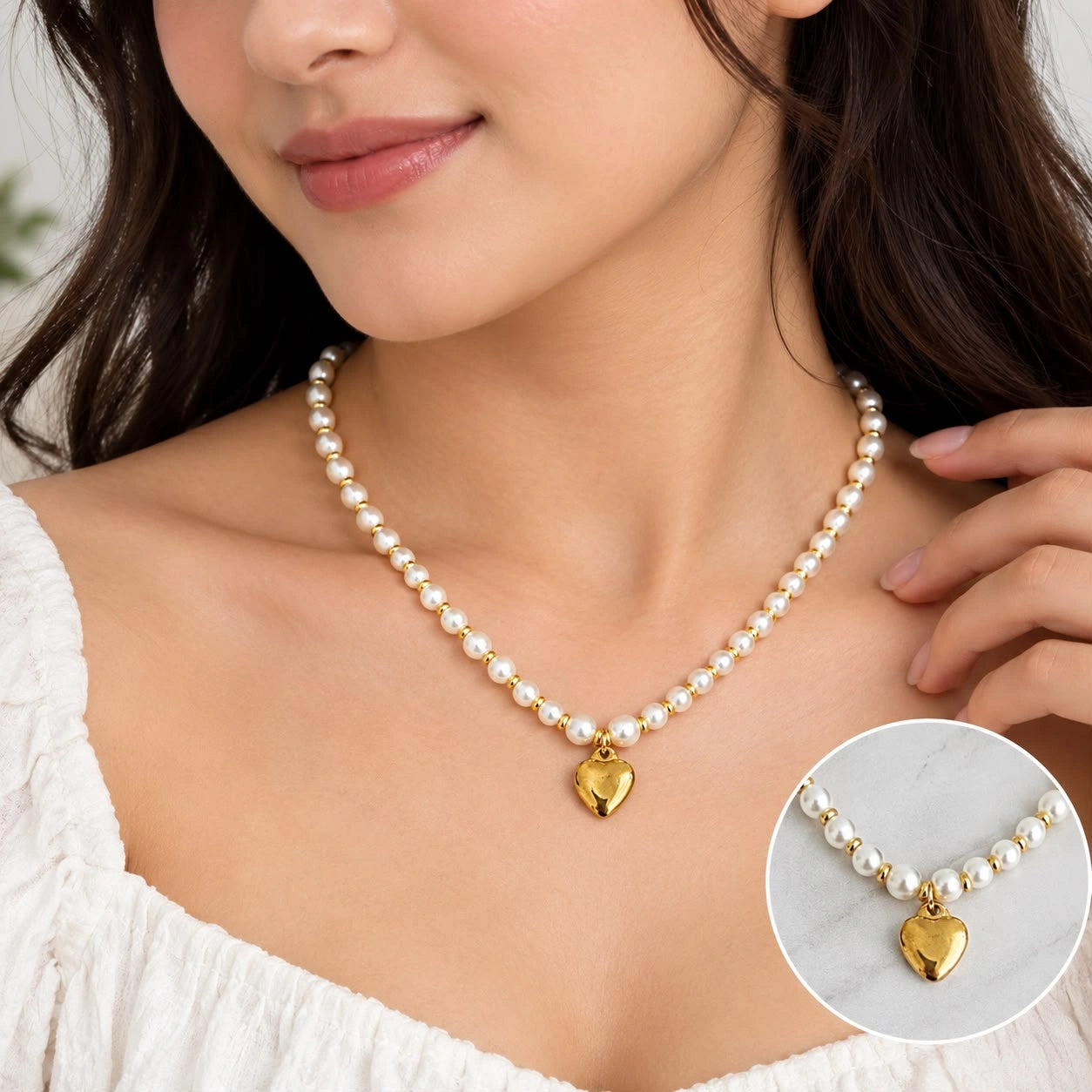 Pearl Heart Necklace For Women