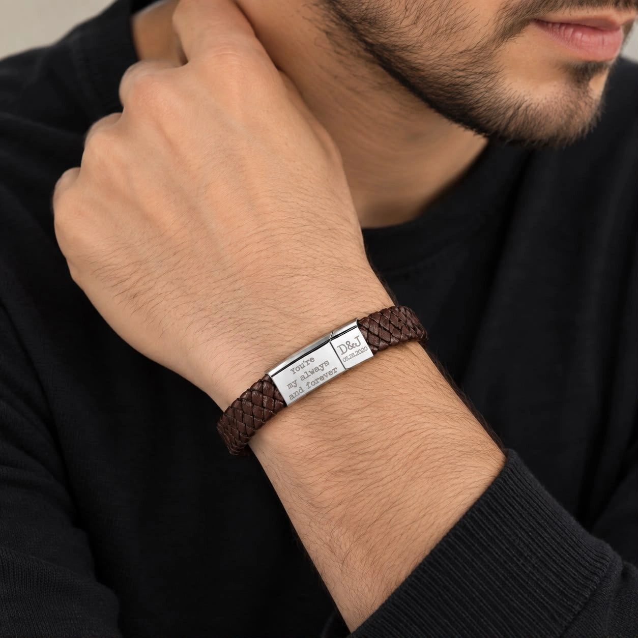 Personalized Hidden Message Leather Bracelet for Men