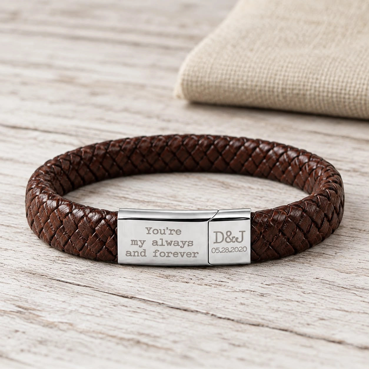 Personalized Hidden Message Leather Bracelet for Men