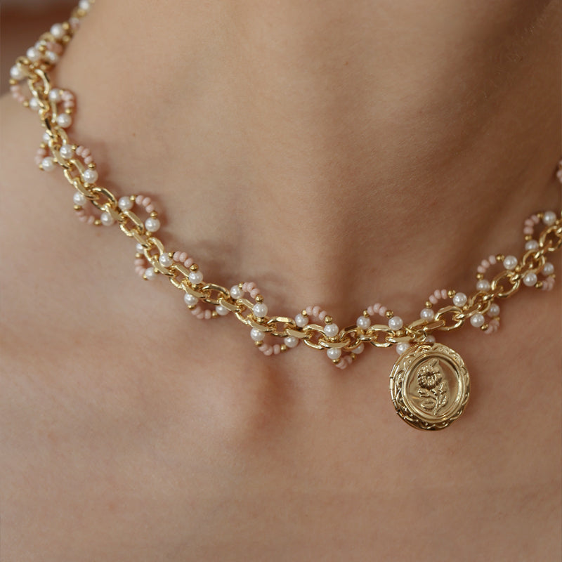 18K Gold Plated Roselle Wave Medallion Necklace