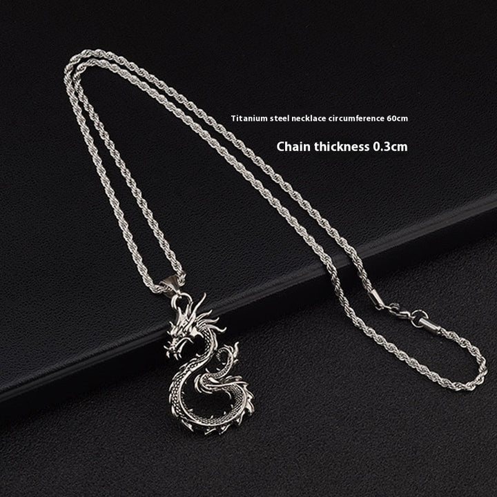 Dragon Sword Pendant Necklace Paved Rhodium