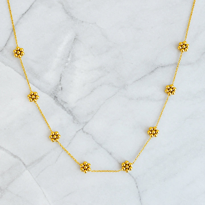 Dainty Golden Bead Flower Necklace for Women