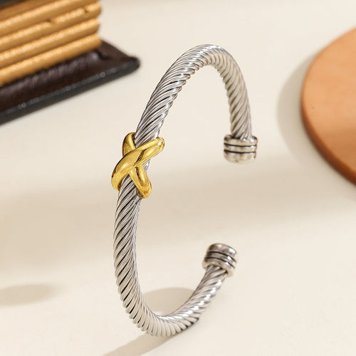 8-Character Cross Diamond Metal Bracelet