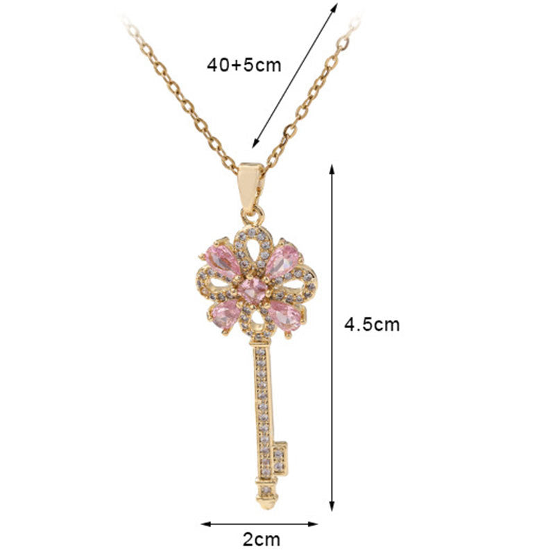 Women Creative Key Flower Necklace Clavicle Chain Jewelry