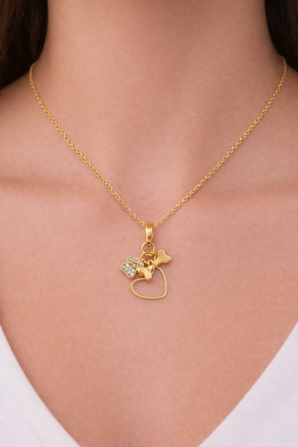 Stainless Steel Heart Paw Necklace