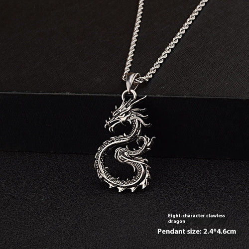 Dragon Sword Pendant Necklace Paved Rhodium