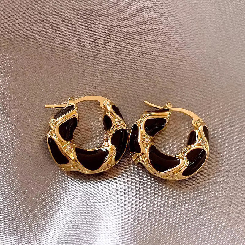 18K Gold Plated  Enamel Texture Small Hoop Earrinng
