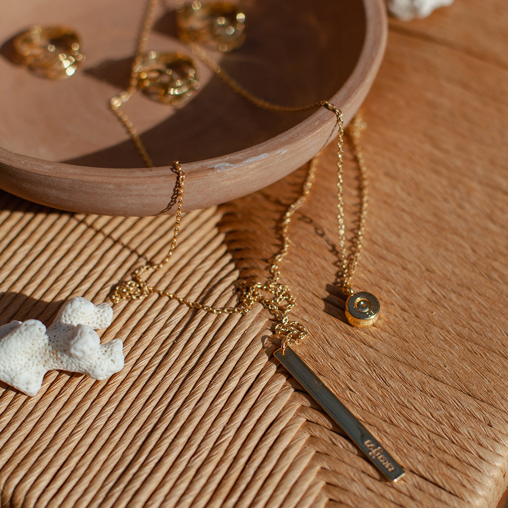 18K Gold Plated Layered Bar Bullet Necklace