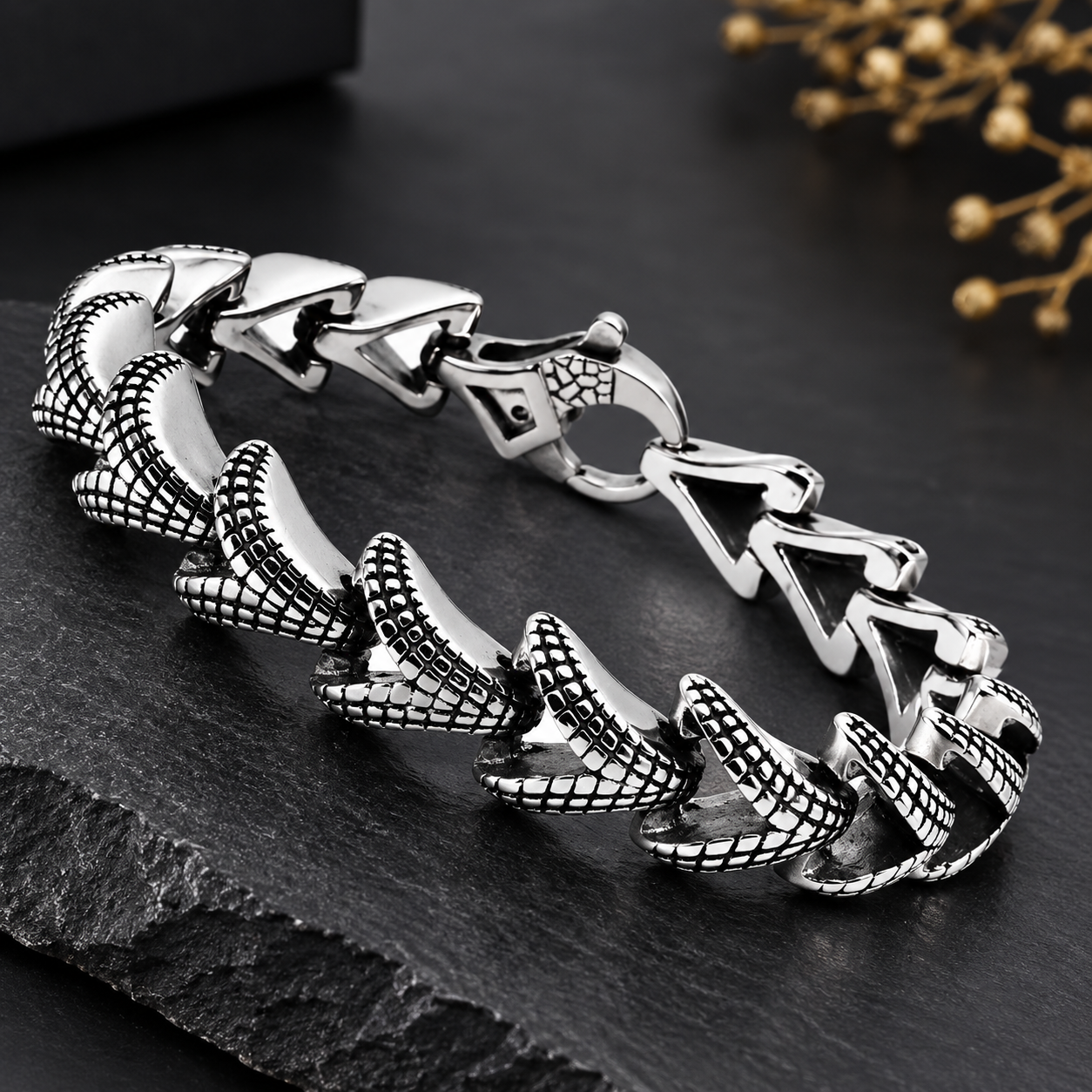 Geometric Polished Stainless Steel Link Bracelet