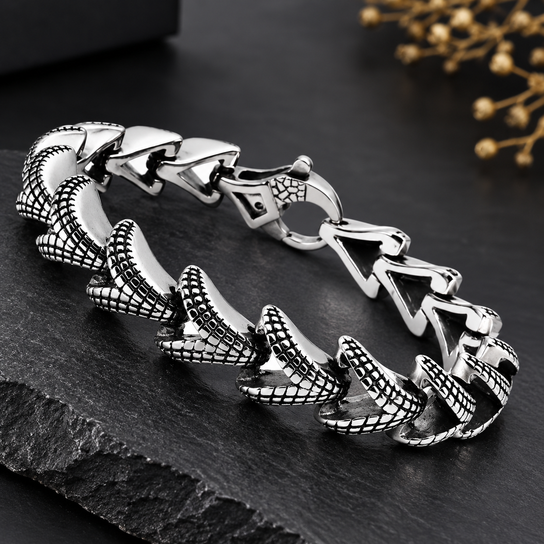 Geometric Polished Stainless Steel Link Bracelet