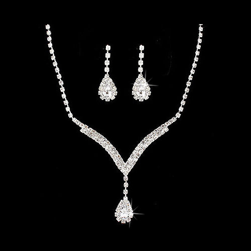 Bridal Wedding Jewelry Set Necklace Earring Crystal Rhinestone LG V