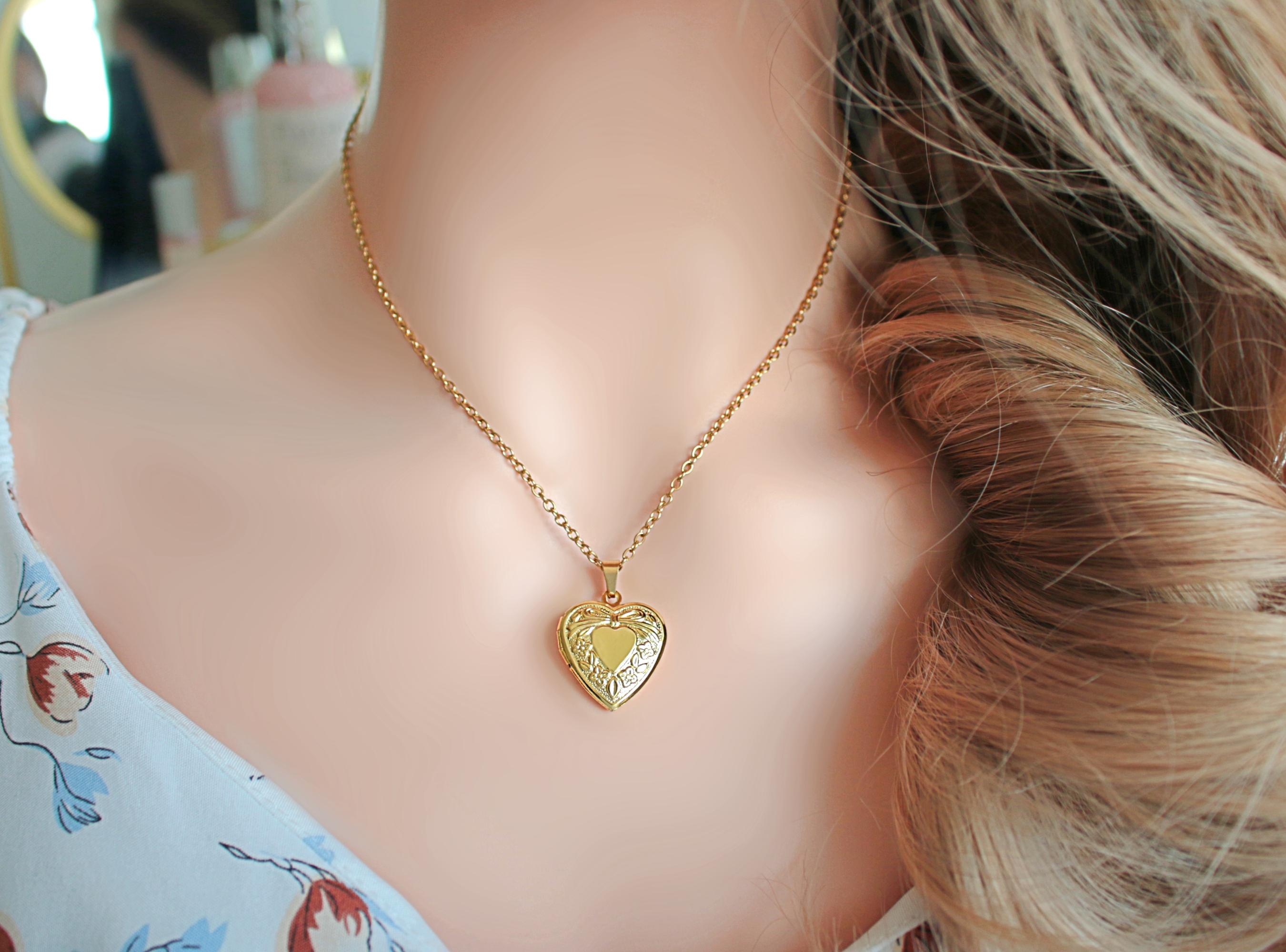 24K gold plated Heart Locket Necklace