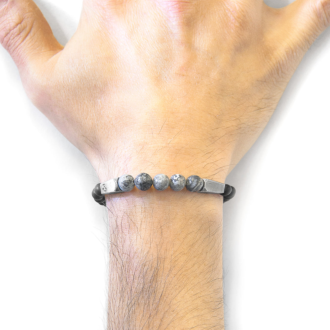Grey Jasper Hukou 925 sterling Silver and Stone Bracelet