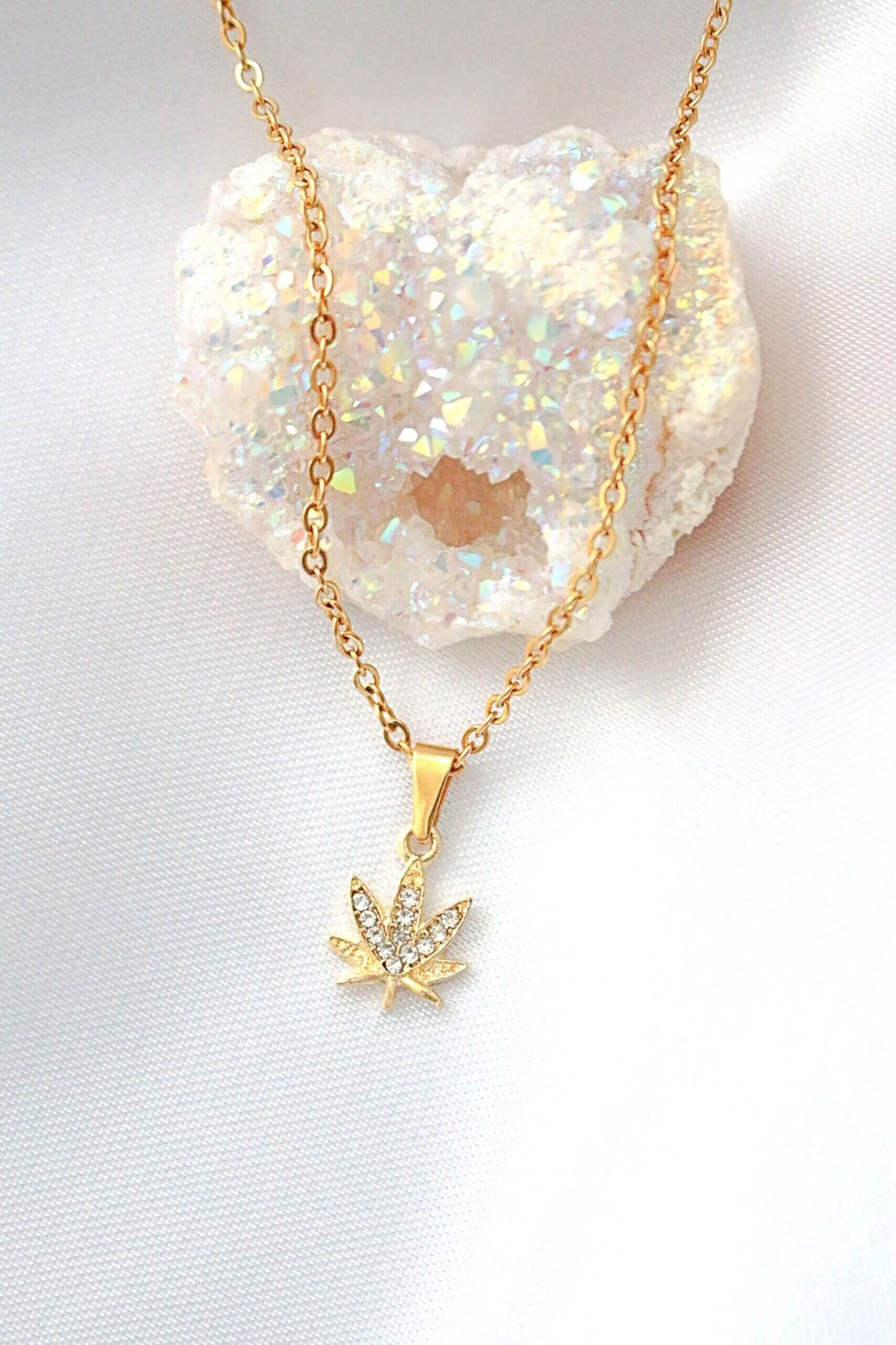 24K gold plated Dainty Cannabis Leaf Necklace