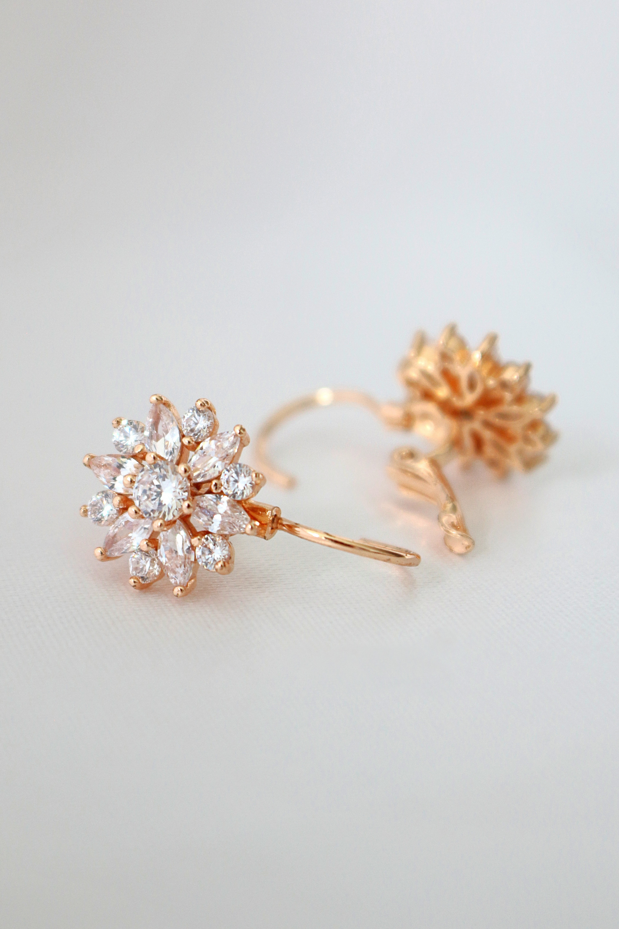 18K Gold Plated Diamond Sunflower Huggies Earrings
