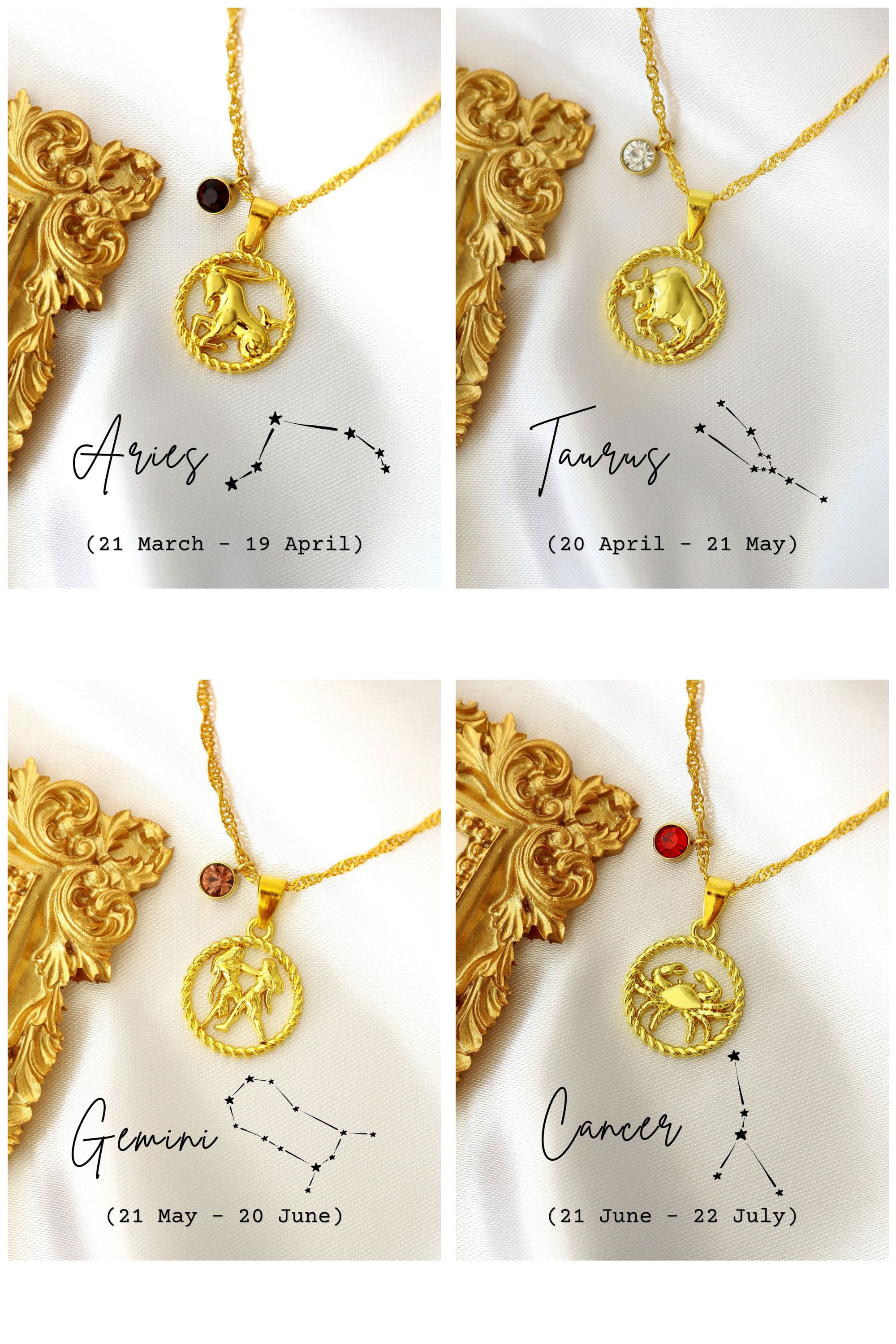 18K Gold plated Zodiac Sign and Birthstone Necklace