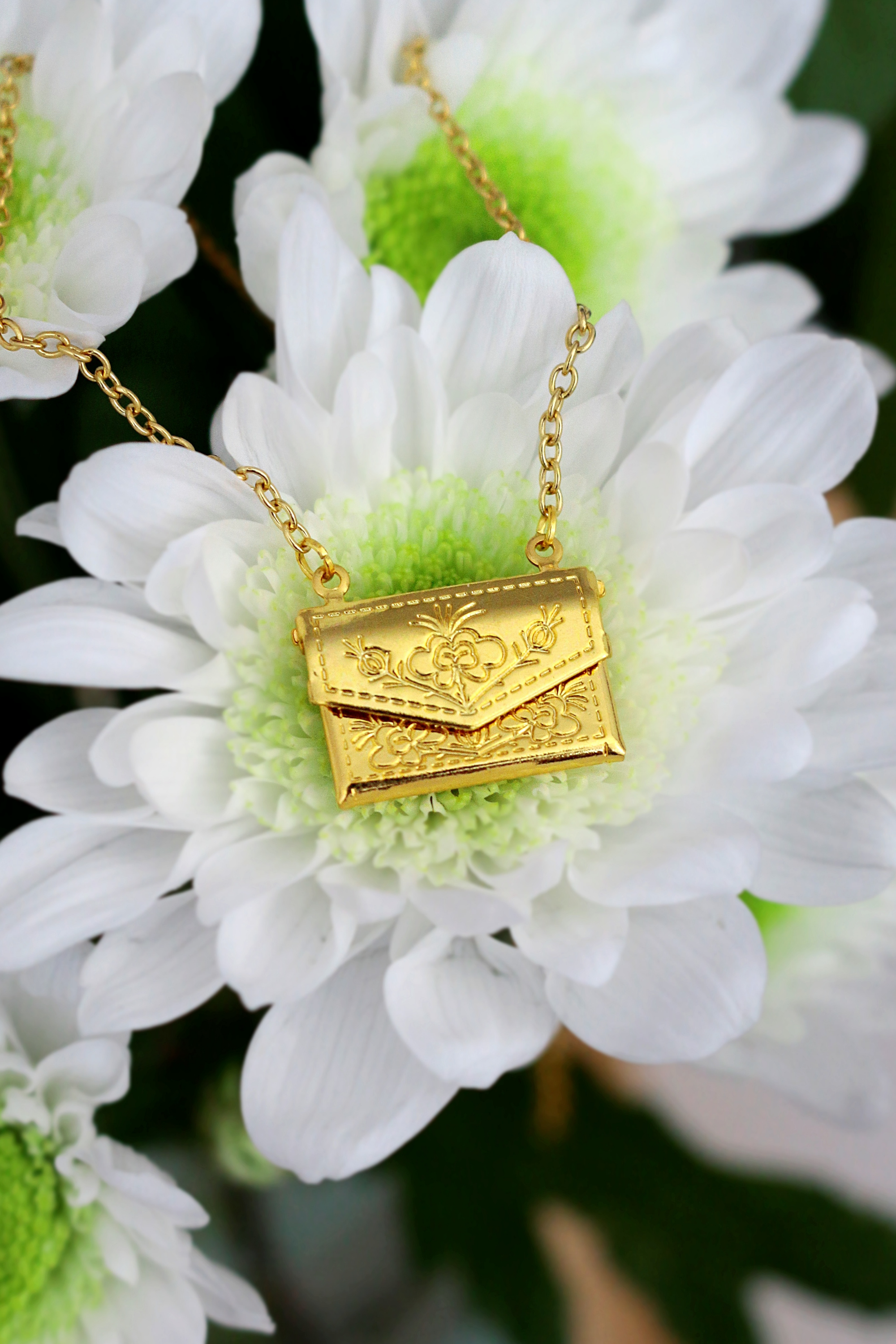 24k gold plated Daisy Envelope Locket Necklace