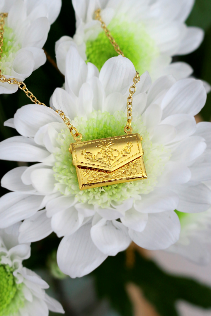 24k gold plated Daisy Envelope Locket Necklace