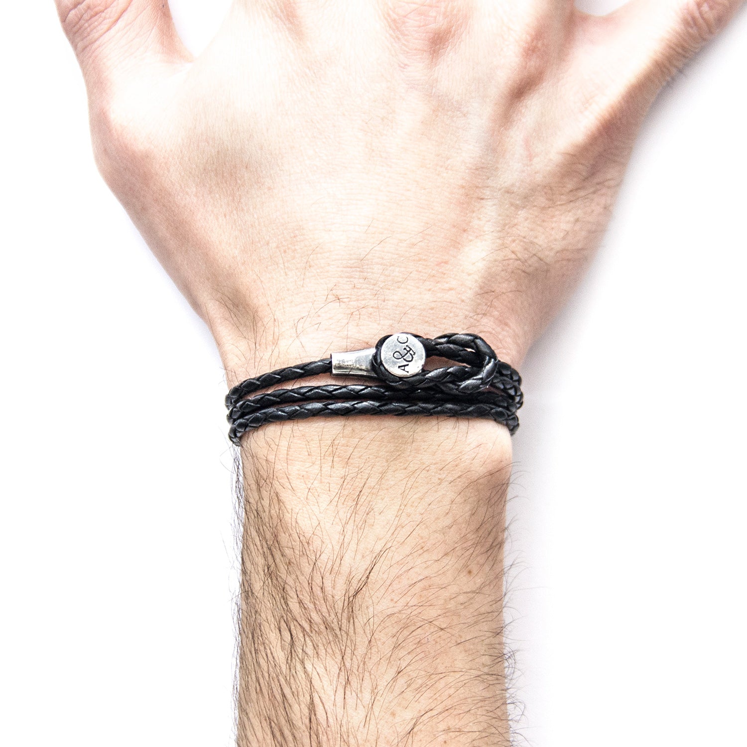925 Sterling Silver Coal Black Dundee Leather Bracelet
