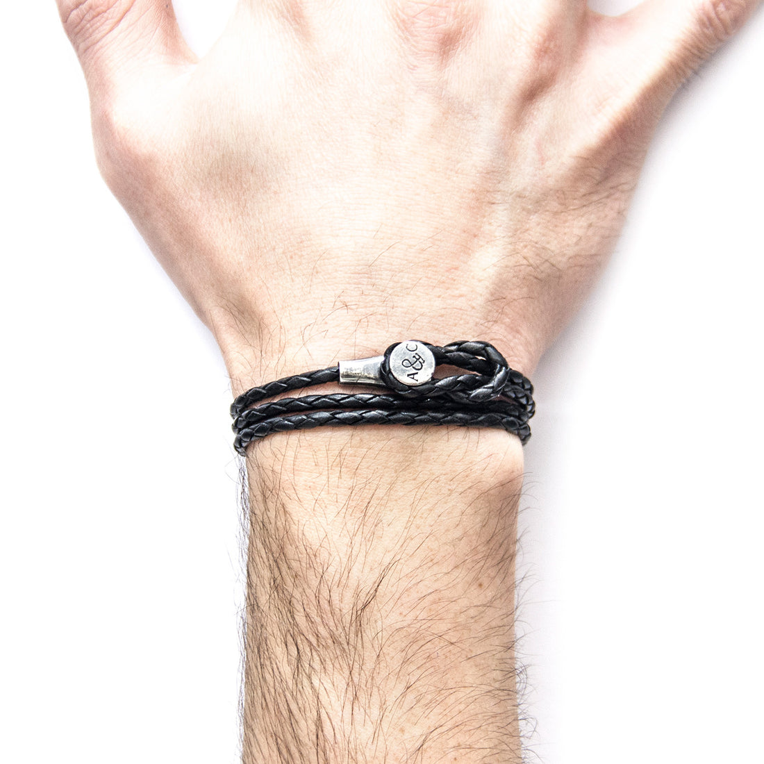 925 Sterling Silver Coal Black Dundee Leather Bracelet