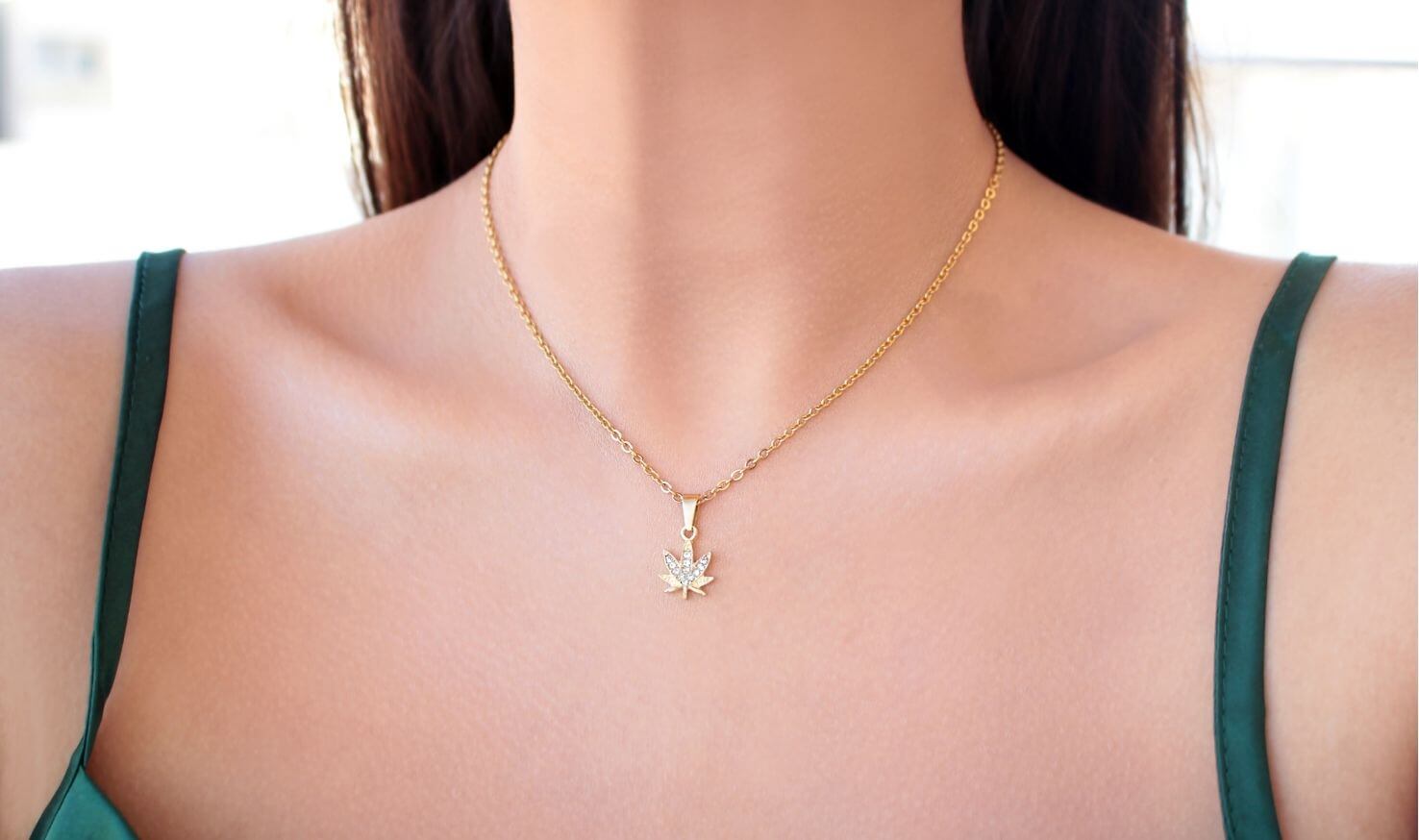 24K gold plated Dainty Cannabis Leaf Necklace