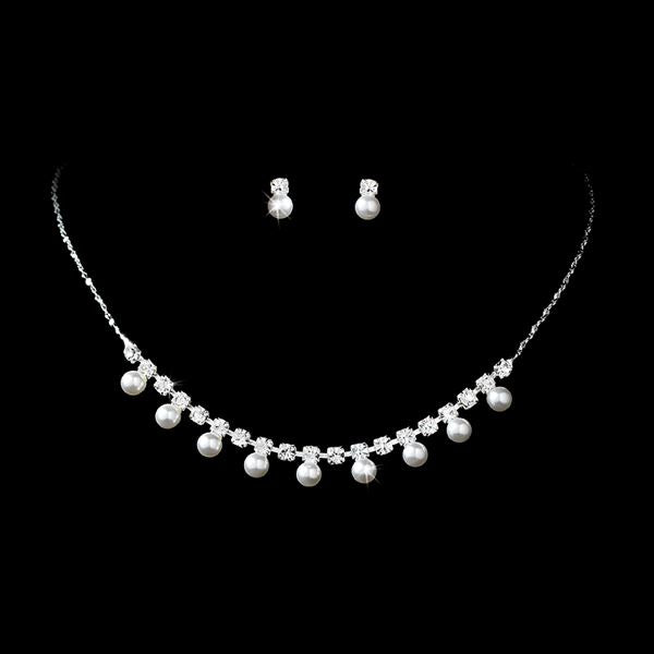 925 Sterling Silver Plated  Set Earring  Pearl Necklace