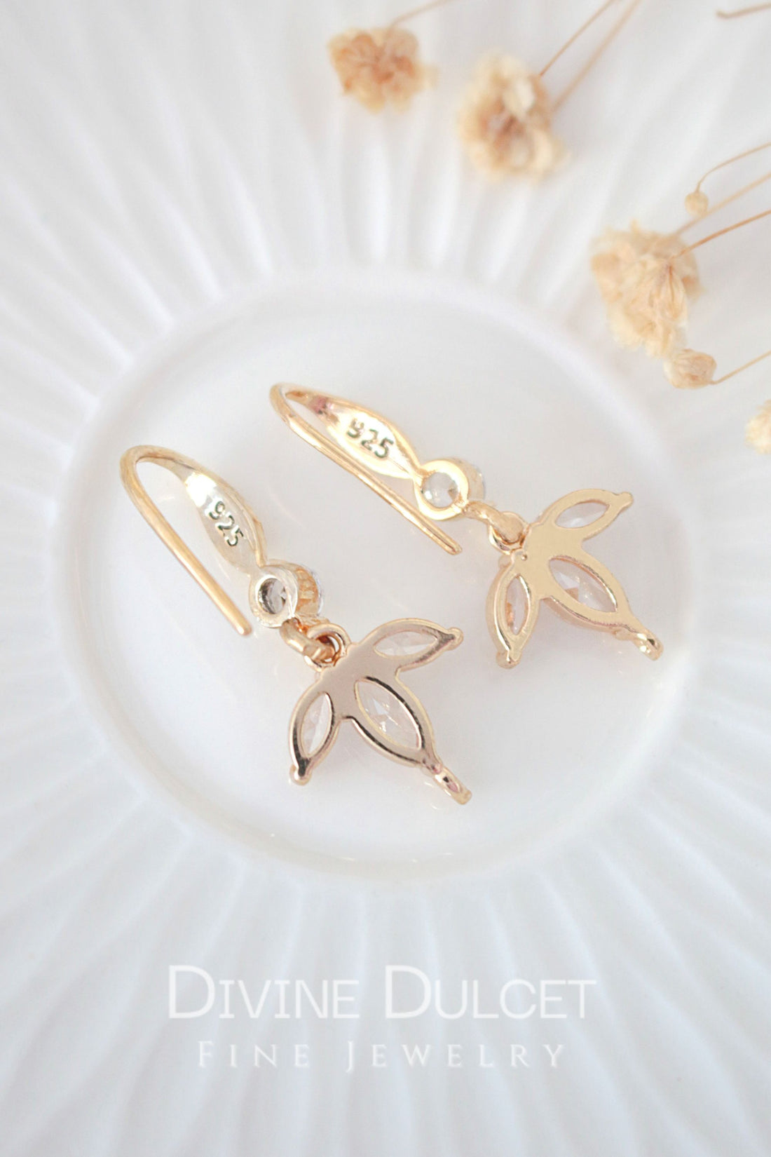925 sterling silver 24K Gold PLated Flower Petals Hook Earrings