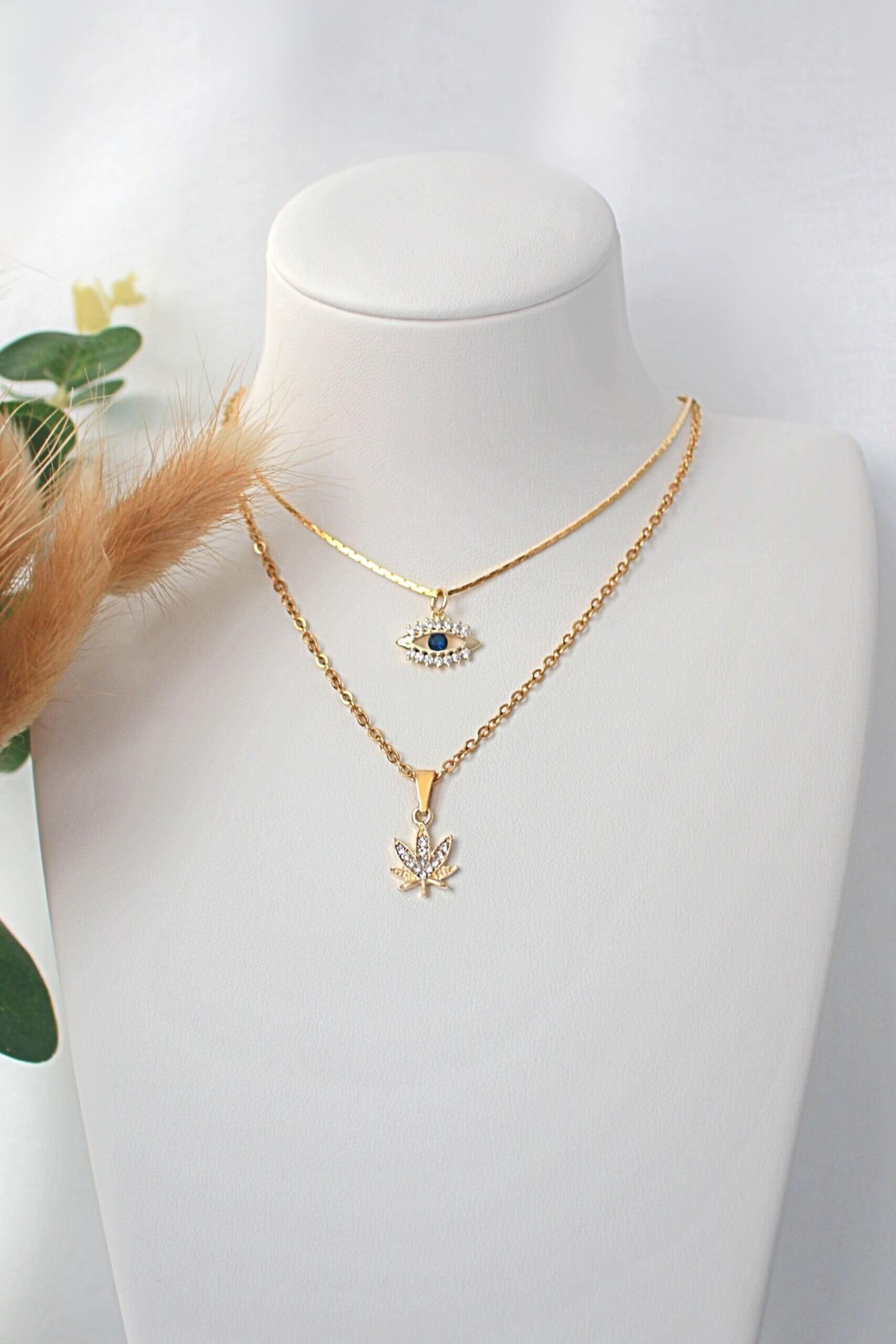 24K gold plated Dainty Cannabis Leaf Necklace
