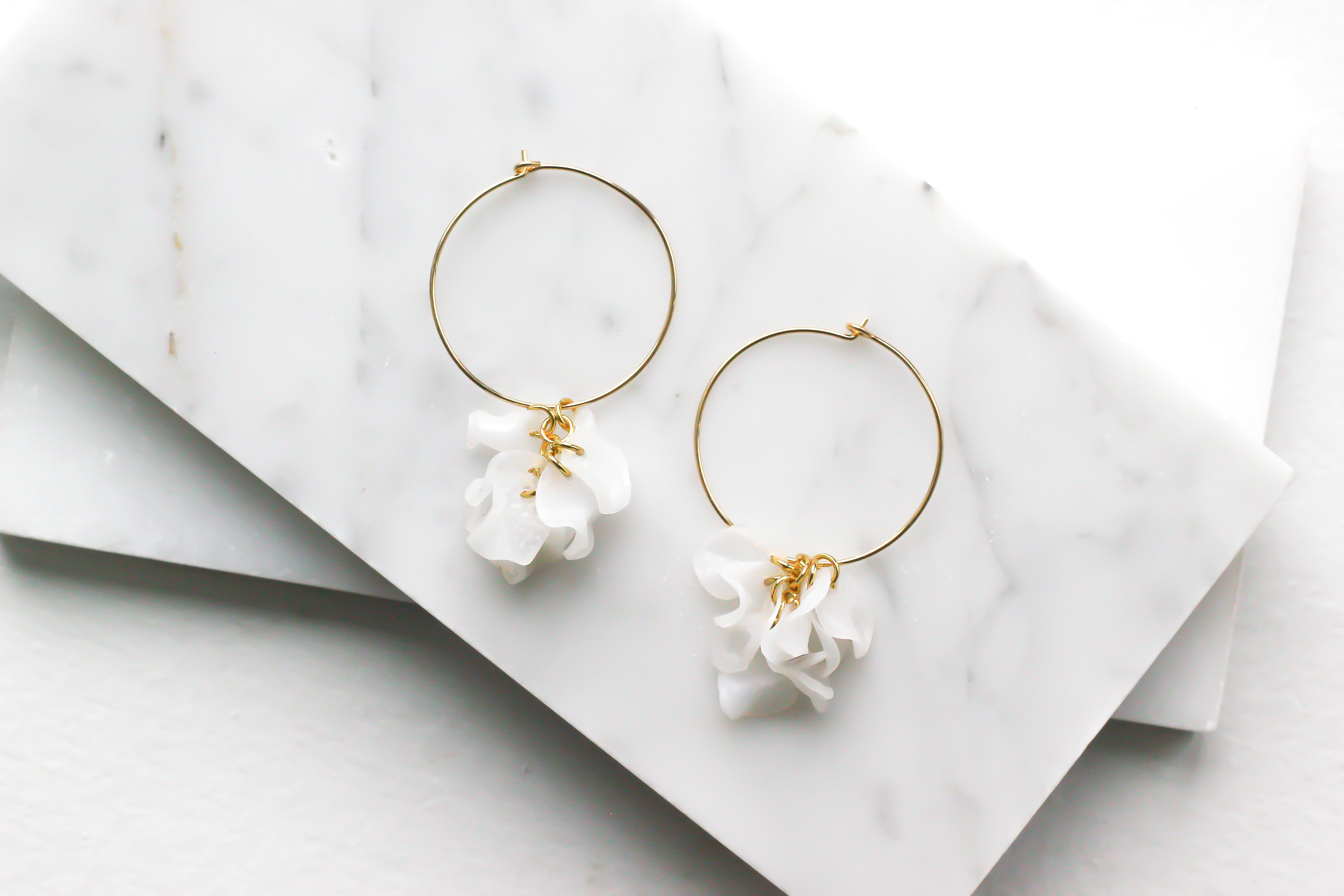 14K gold filled hoops with white flower Vita Earrings