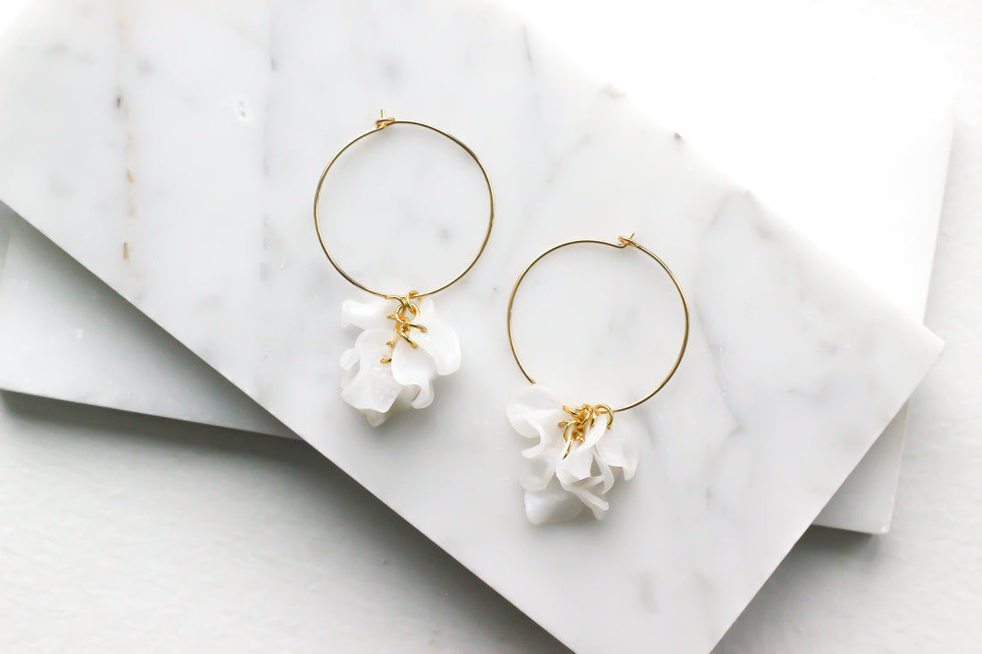 14K gold filled hoops with white flower Vita Earrings