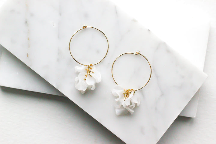 14K gold filled hoops with white flower Vita Earrings